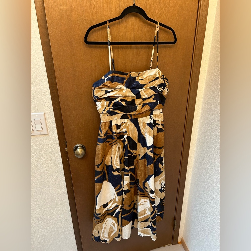Banana Republic Factory-Poplin Gathered Midi Dress-navy floral - Picture 3 of 4